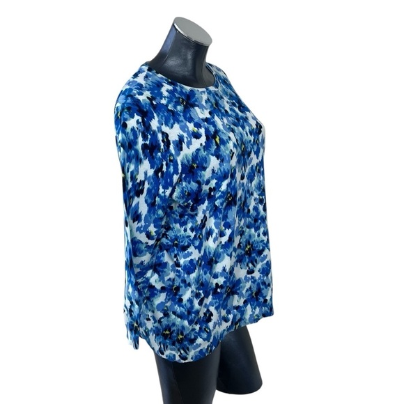 LANDS' END Blue Floral Supima Cotton Crewneck Sweater 3/4 Sleeve Women's XL - Picture 5 of 16